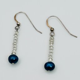 Sterling Silver Blue Pearl Dangle Earrings 1.64 G