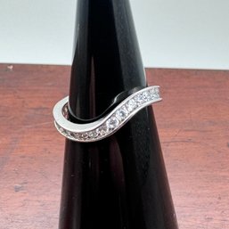 Sterling Wave Band With Accent CZ Stones - 2.24 Grams - About Size 7