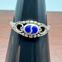 Lapis Ying / Yang Sterling Ring - 2.12 Grams - About 7.25