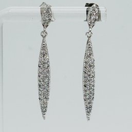 Sterling Silver Straight Clear Stone Dangle Earrings, 3.07 G