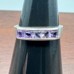 Channel Set Amethyst Sterling Silver Band - 2.79 Grams - About 7.75