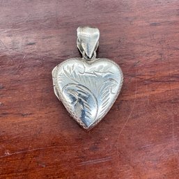 Lovely Etched Heart Locket - Sterling - 3.84 Grams