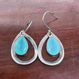 Teardrop Amazonite & Sterling Dangle Earrings - 6.58 Grams