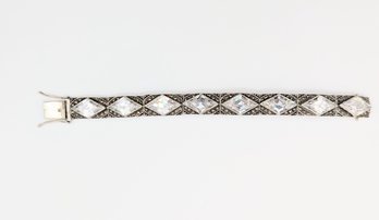 Sterling Diamond Shaped Glass Tennis Bracelet 33.4g