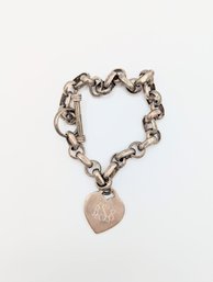 Sterling Chain Bracelet W/heart Pendant 27.7g