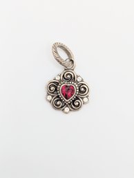 Sterling Red Heart Shape Resin Flower Pendant 3.6g