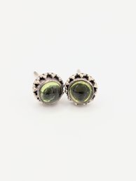 Sterling Green Amethyst Circle Stud Earrings 2g