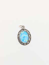 Sterling Sparkly Blue Resin Oval Pendant 3.6g