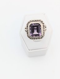 Sterling Rectangle Purple Amethyst Ring Sz. 10.  10.7g