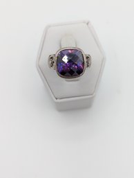 Sterling Large Square Purple Glass Stone Ring Sz. 8.5.  8.1g