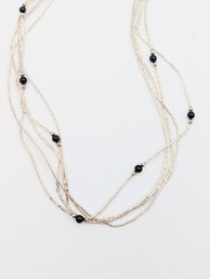 Sterling Five Strand Necklace W/black Onyx Beads 9.3g