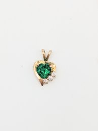 Sterling Green Heart Shape Rhinestone Pendant 0.9g