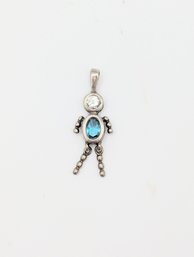 Sterling Light Blue Rhinestone Birthstone Pendant 1.8g