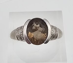 Smoky Quartz Sterling Silver Cocktail Ring Size 6.75 4.2 G