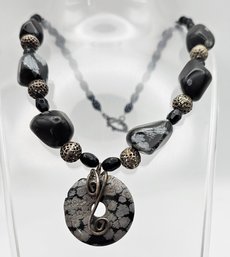 Snowflake Obsidian Sterling Silver Necklace 59.6 G