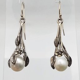 Israel Faux Pearl Sterling Silver Drop Dangle Earrings 5.7 G