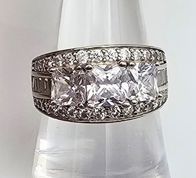 BBJ Rhinestone Sterling Silver Cocktail Ring Size 7.5 6.9 G