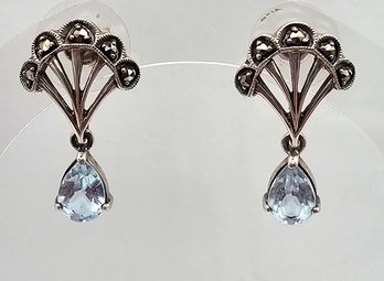 ACT Marcasite Topaz Sterling Silver Earrings 5.2 G