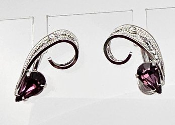Amethyst Sterling Silver Filigree Earrings 3.6 G