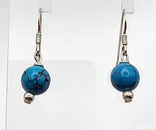 Faux Turquoise Sterling Silver Drop Dangle Earrings 1.8 G