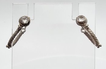 Rhinestone Sterling Silver Hoop Earrings 2.2 G