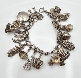 Vintage Sterling Silver Charm Bracelet 67 G