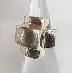 Taxco? Signed Sterling Silver Modernist Ring Size 4 12.9 G