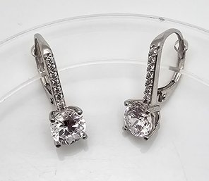 VN Rhinestone Sterling Silver Drop Dangle Earrings 2.7 G