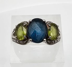 CID Topaz Peridot Sterling Silver Cocktail Ring Size 7.75 4.7 G