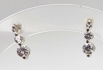 Rhinestone Sterling Silver Drop Earrings 1.8 G