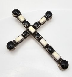 Signed Black And White Sterling Silver Cross Pendant 25.1 G