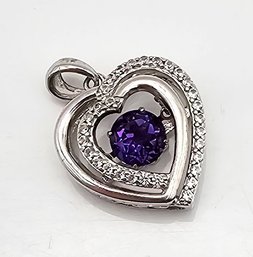 Amethyst Diamond Sterling Silver Heart Pendant 2.7 G