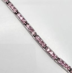 FAS Pink Tourmaline Sterling Silver Tennis Bracelet 12.1 G