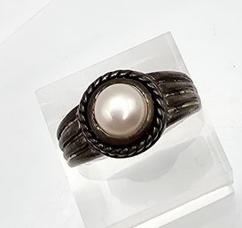 AN Pearl Sterling Silver Ring Size 7.5 6.8 G