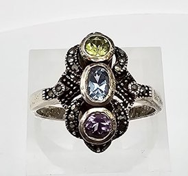 Amethyst Peridot Topaz Sterling Silver Cocktail Ring Size 9.25 5.1 G