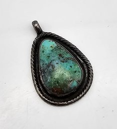Southwestern Turquoise Sterling Silver Pendant 2.1 G