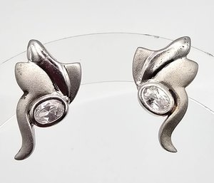 Rhinestone Sterling Silver Earrings 4.2 G