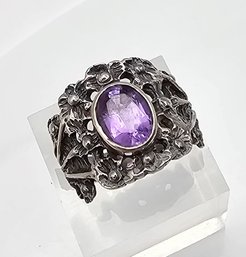 Amethyst Sterling Silver Cocktail Ring Size 7 7.6 G