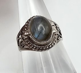 Labradorite Sterling Silver Poison Ring Size 6.5 5.6 G