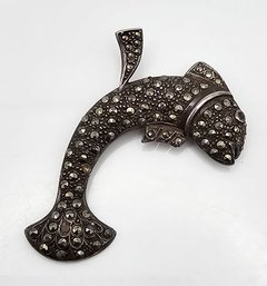 Marcasite Sterling Silver Fish Brooch 9.3 G
