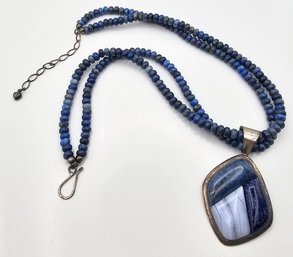 Jay King Mine Finds Turquoise Lapis Banded Agate Sterling Silver Double Strand Necklace 92.6