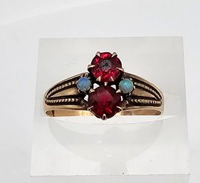 Victorian Rhinestone Opal 10K Gold Cocktail Ring Size 6.75 1.6 G Approximately 0.66 TCW