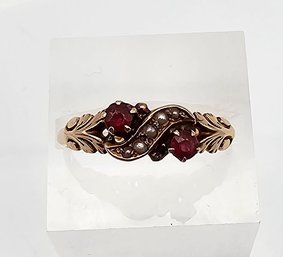 Victorian Garnet Pearl 10K Gold Cocktail Ring Size 7.75 2 G Approximately 0.25 TCW