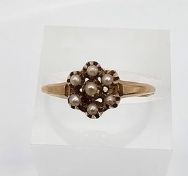 Victorian Vintage Pearl 10K Gold Cocktail Ring Size 7 1.8 G