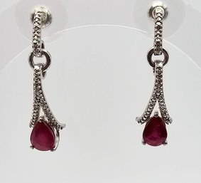 Ruby Sterling Silver Drop Dangle Earrings 6.7 G Approximately 1.5 TCW