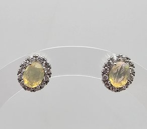 Opal White Topaz Sterling Silver Earrings 3.9 G Approximately 2 TCW