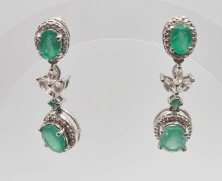 Emerald Sterling Silver Drop Dangle Earrings 4.9 G Approximately 3.1 TCW