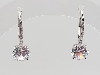 CN FZN Clear Stone Sterling Silver Drop Dangle Earrings 2.9 G