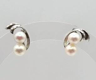 Pearl Sterling Silver Earrings 3.7 G