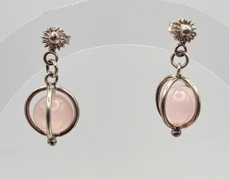 Rose Quartz Sterling Silver Drop Dangle Earrings 3.7. G